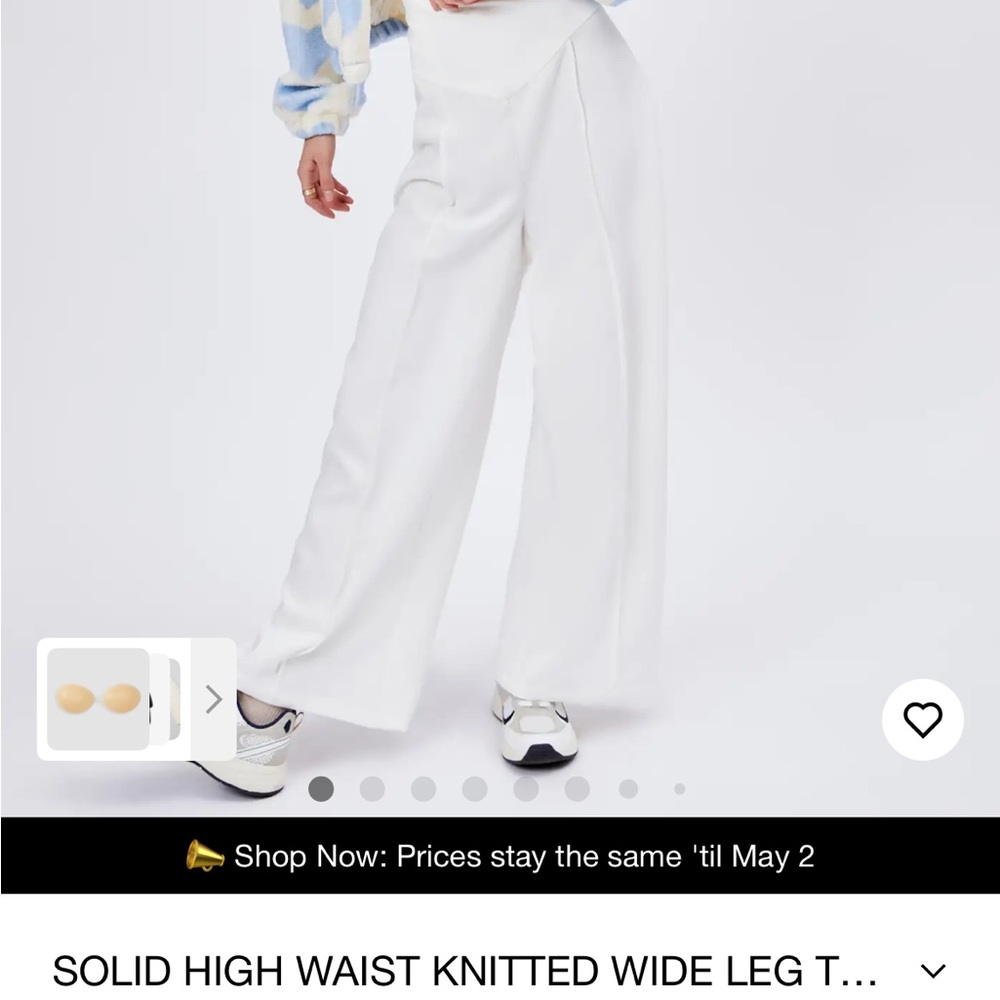 Elegant White Wide-Leg Pants SOLID HIGH WAIST KNITTED TROUSERS